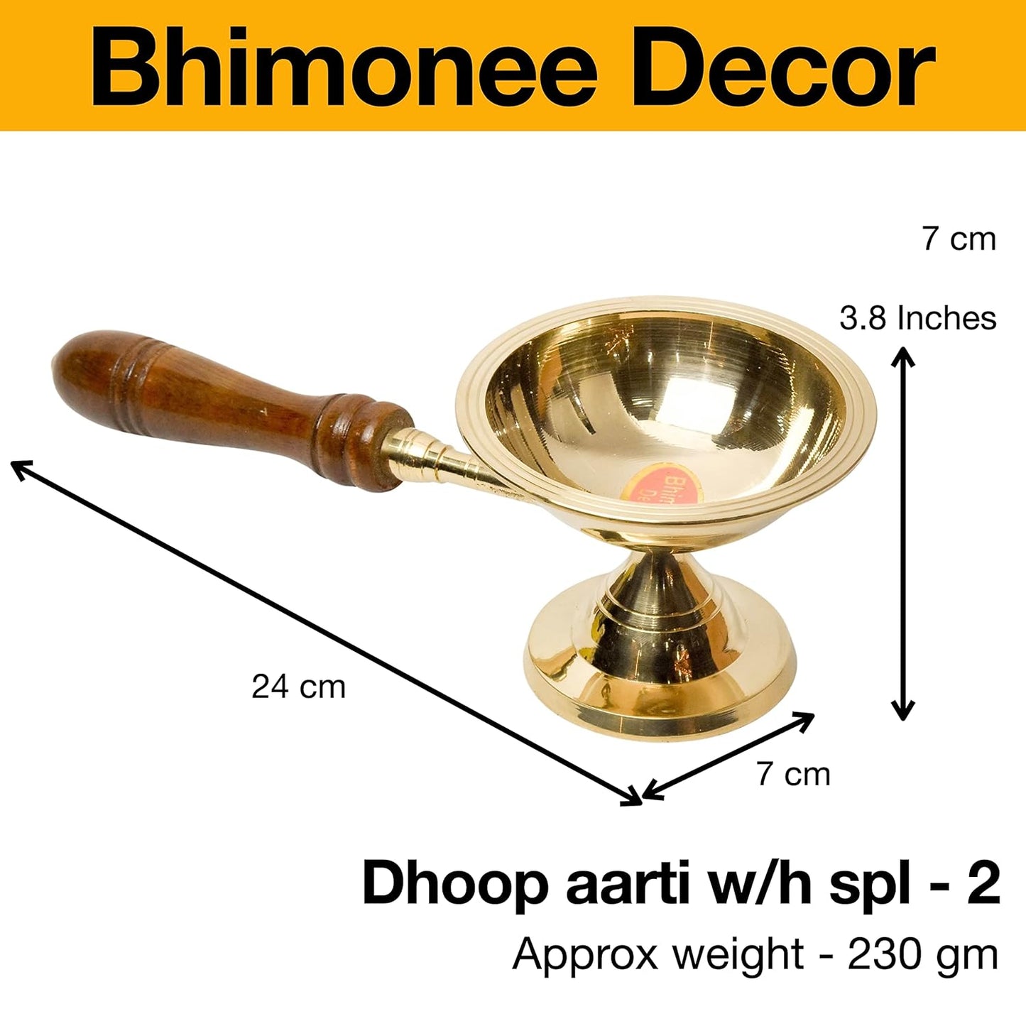 Pure Brass Dhoop Aarti Stand | Traditional Deepak & Diya for Pooja Rituals & Temple Use | Sacred Prayer Accessory | 3.8 Inches, 230gm